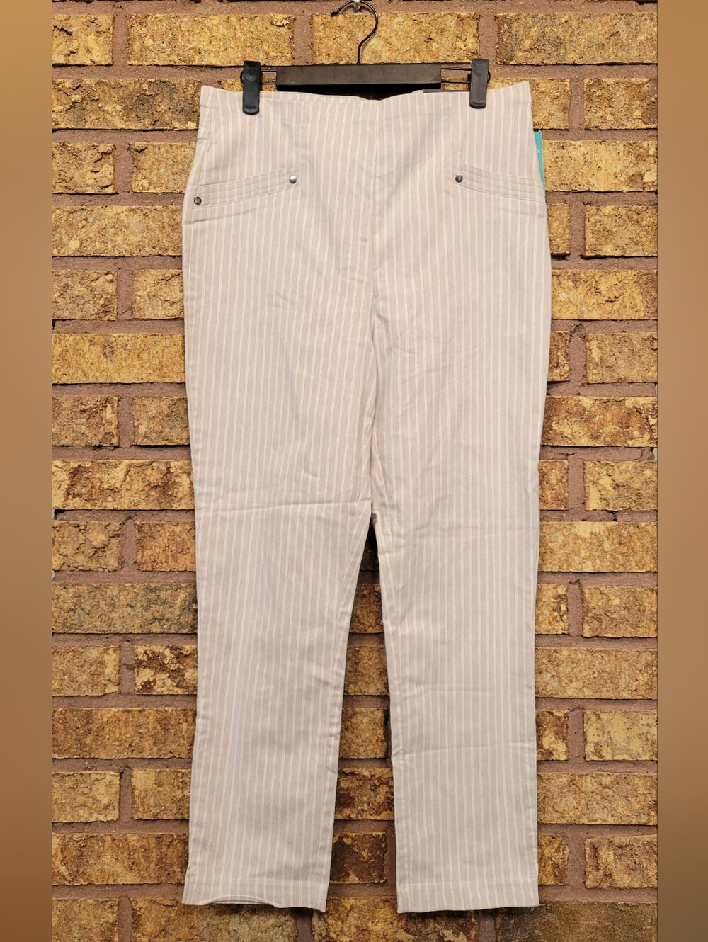 Maurices Bengaline Striped Crop Dress Pants Pull On High Rise Cream White Medium